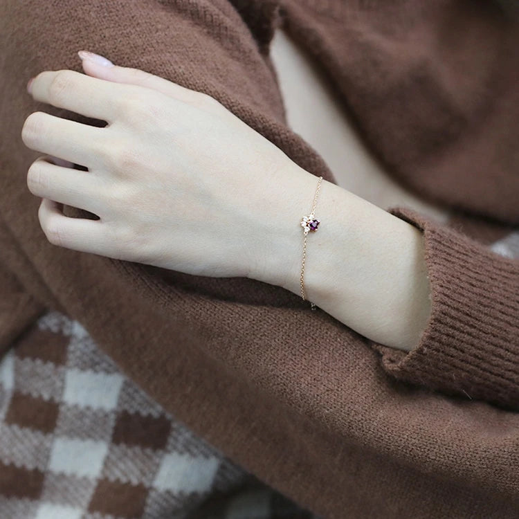 Emotional Pulsera Plata  925 Sterling Silver 14K Gold Plated Gemstone Cat Paw Shape Garnet Labradorite Bracelet