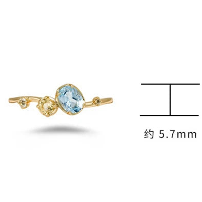 Emotional Factory 925 Sterling Silver 14K Gold Plated Gem Stone Gemstone Irregular Citrine Sky Blue Topaz Ring