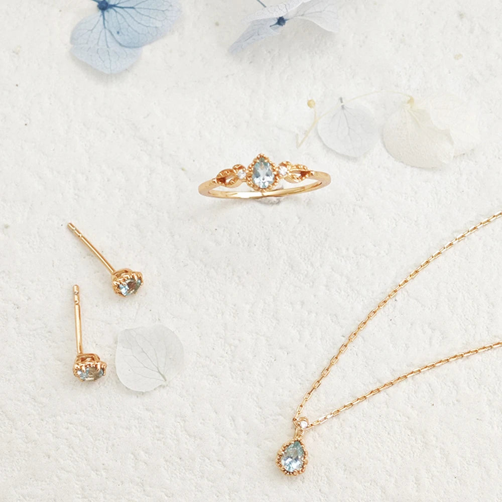 Emotional Factory 925 Sterling Silver 14K Gold Plated Gem Stone Gemstone March Birthstone Drop Natural Aquamarine Necklace