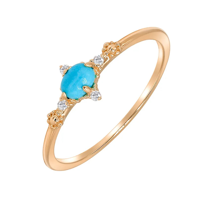 Emotional Factory 925 Sterling Silver 14K Gold Plated Gemstone Cz Zircon Oval-Shaped Stone Natural Turquoise Ring