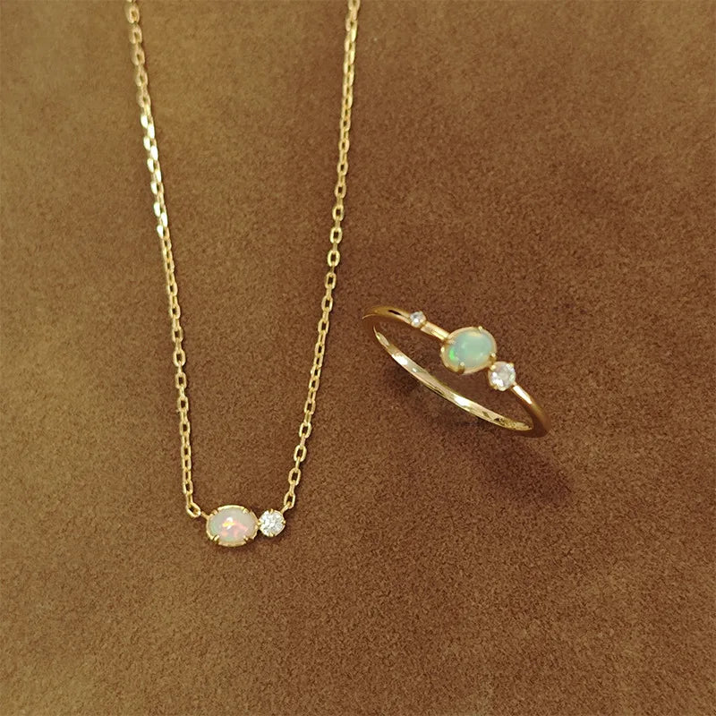 Emotional Factory 925 Sterling Silver 14K Gold Plated Gemstone Cz Zircon Geometric Natural African Opal Necklace