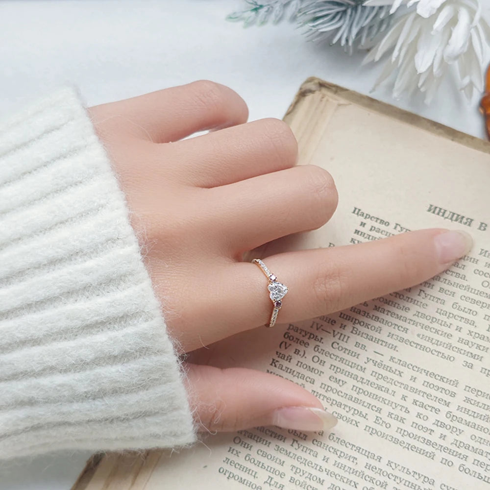 Emotional Factory 925 Sterling Silver 14K Gold Plated Gemstone Simple Single Stone Geometric Heart High Carbon Diamonds Ring
