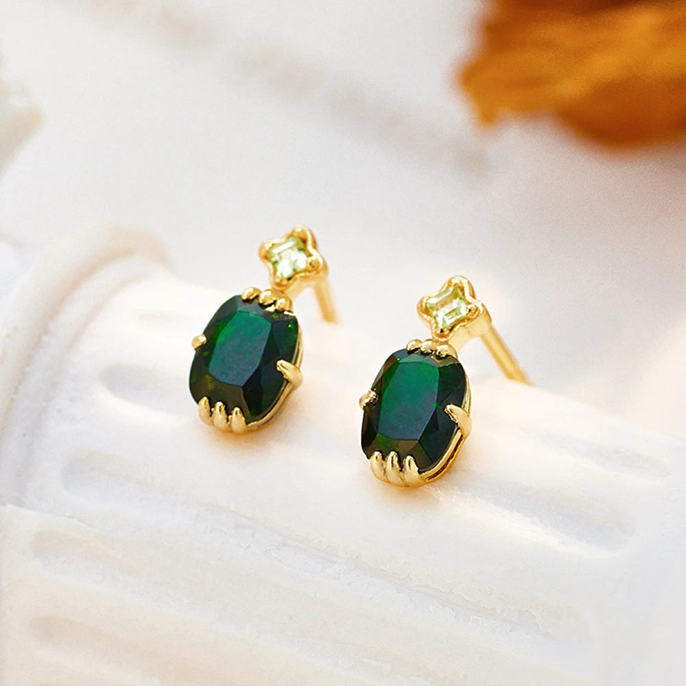 Vintage Floral Pattern Green Aventurine Peridot Earrings