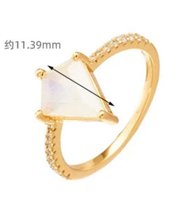 Emotional Custom Factory 925 Sterling Silver 14K Gold Plated  Gem Gemstone Zircon Diamond Shaped Moonstone Ring