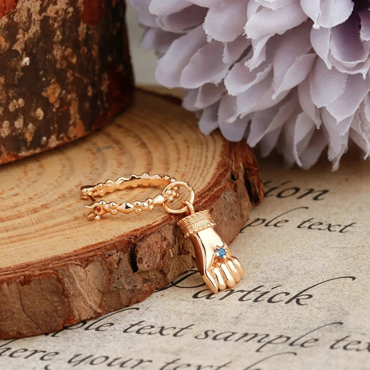 925 Sterling Silver 14K Plated Gemstone Blue Spinel Fist Boxer Gold Handguard and Peace Earrings Can Be Used With Ear Clips