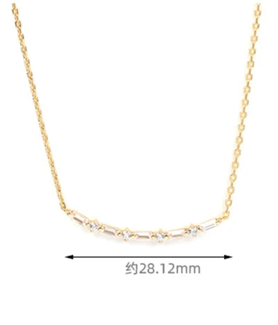 Emotional Factory Jewelry 925 Sterling Silver 14K Gold Plated Gemstone Series Cz Zircon Smile Baguette Curved Necklace