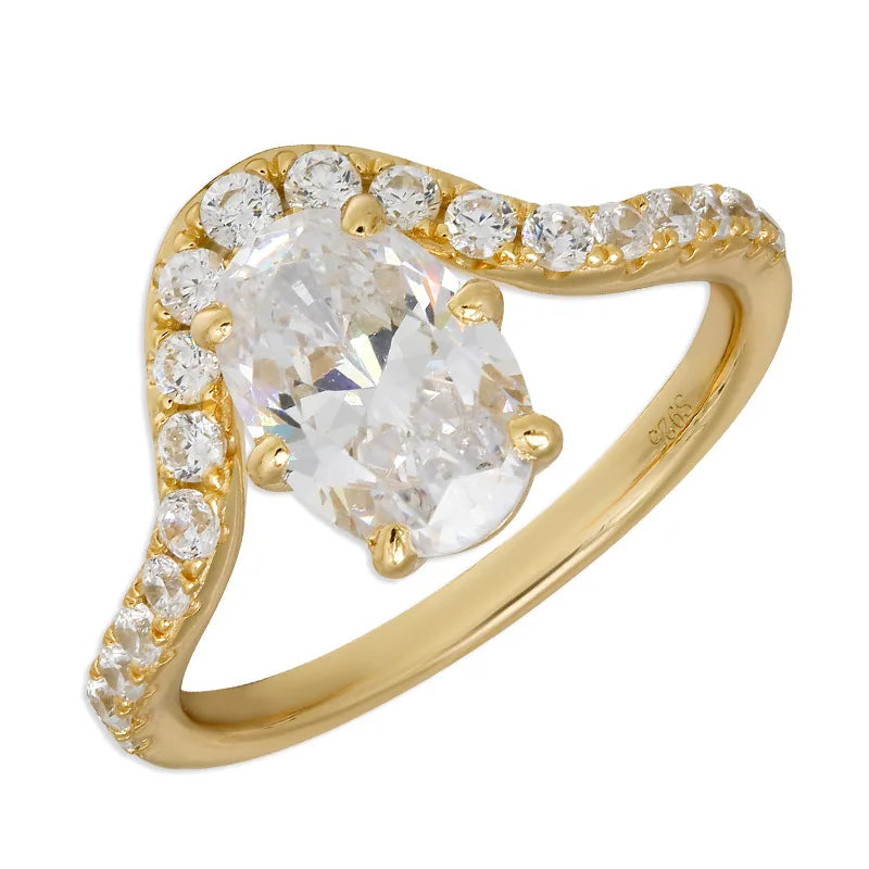 Emotional Factory 925 Sterling Silver 14K Gold Plated Gemstone Cz Zircon High-Carbon Diamonds U Shaped Ring