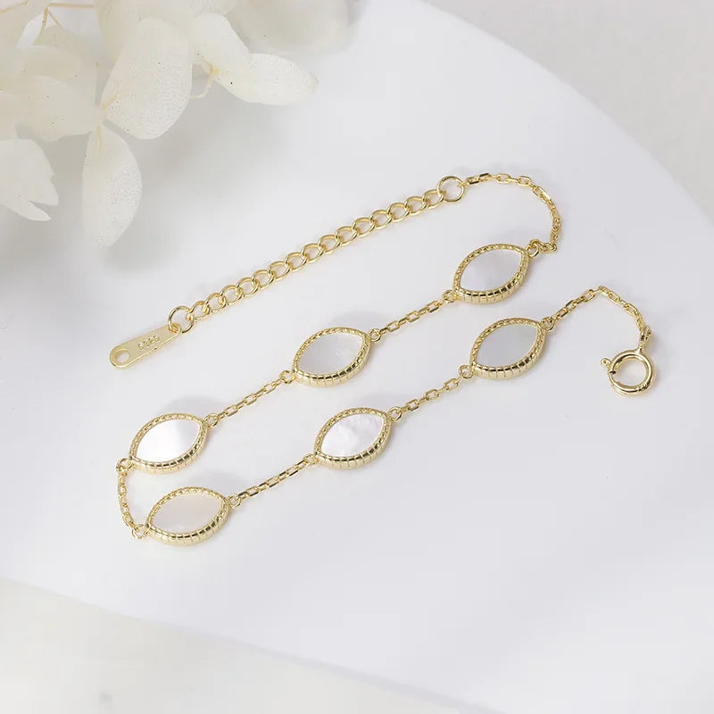 Emotional Pulsera De Oro Factory 925 Sterling Silver 14K Gold Plated Gemstone Simpler 7*5Mm White Shell Bracelet