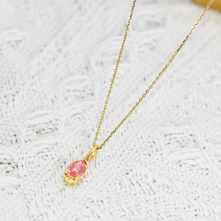 925 Sterling Silver 14K Gold Plated Gemstones Natural Rock Crystal Red Corundum Double Stone Light Luxury Necklace