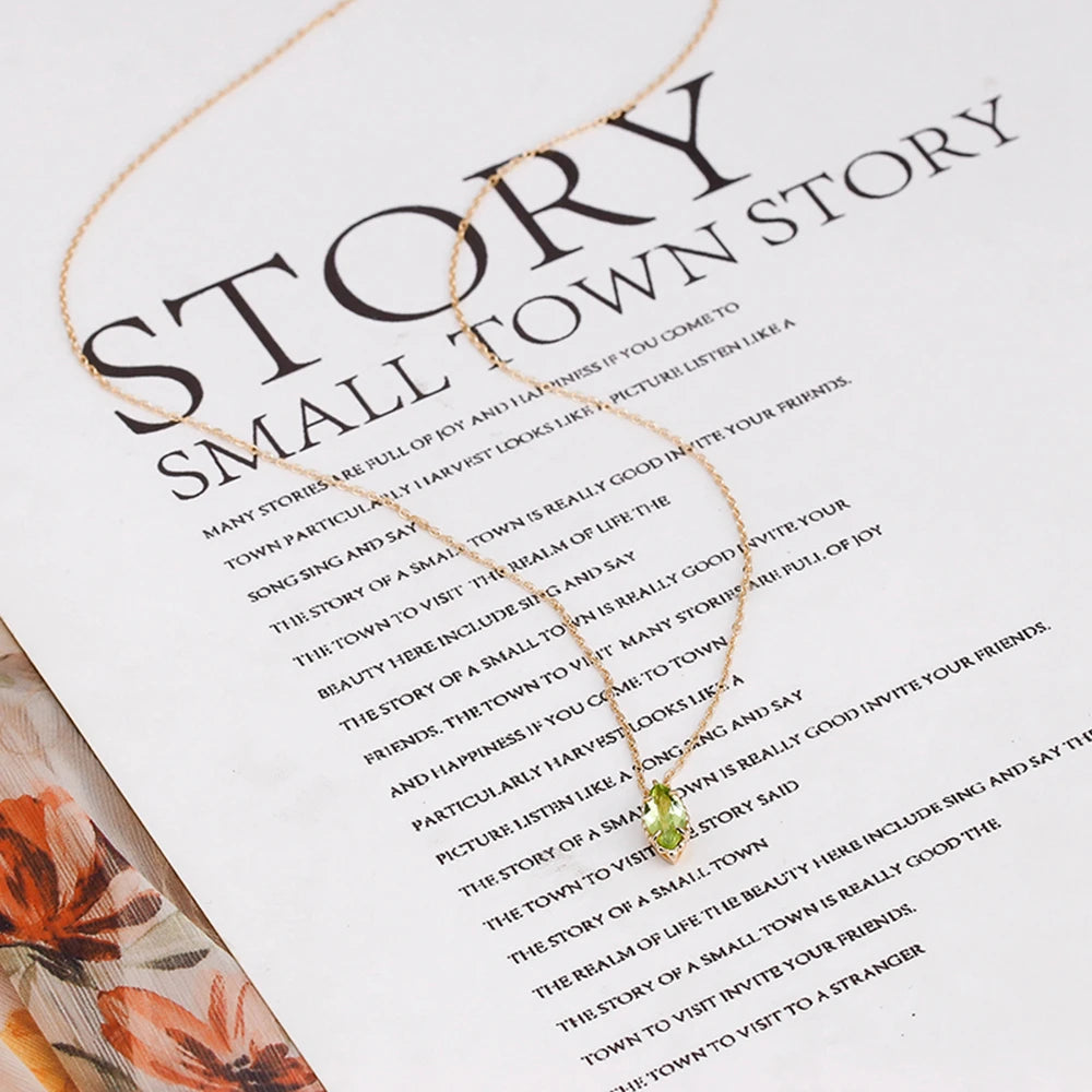 Simplicity Drop Green Peridot Necklace With Natura Stone