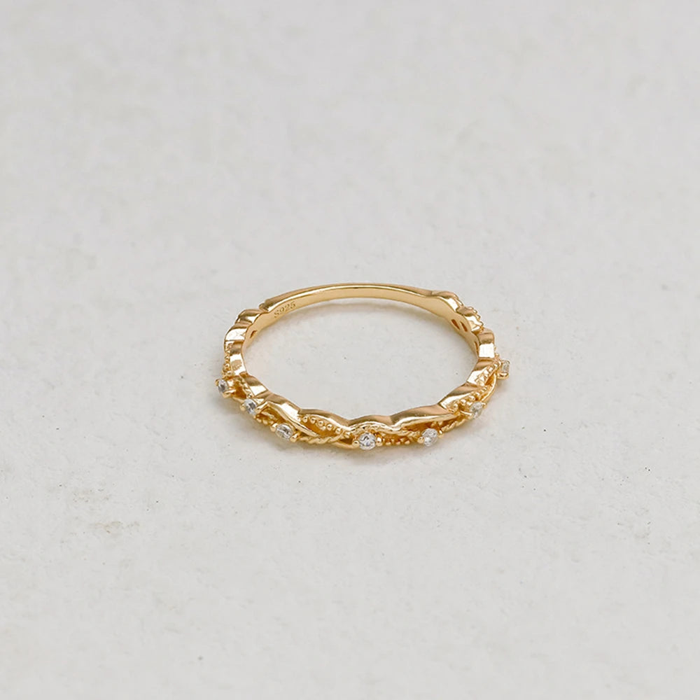 Emotional Factory 925 Sterling Silver 14K Gold Plated Gem Stone Gemstone Cz Extremely Fine Twisted Zircon Ring Stacking Rings