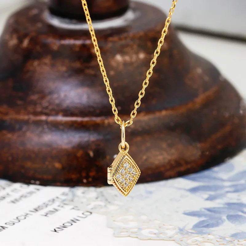 Emotional Factory 925 Sterling Silver 14K Gold Plated Gemstone White Zirconium Double-Sided Open  Closed Lockets Pendant