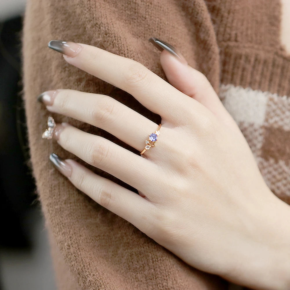 Emotional 925 Sterling Silver 14K Gold Plated Gemstone Series Hand Set Blue Topaz Natural Moonstone Tanzanite Zircon Star Ring