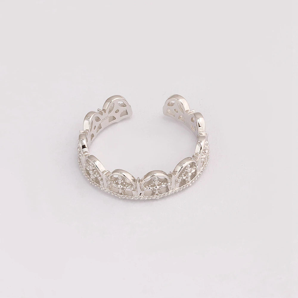 EmEmotional Factory 925 Sterling Silver 14K Gold Plated Gem Stone Gemstone Cz Zircon Lace Cutout Adjustable Opening Ring