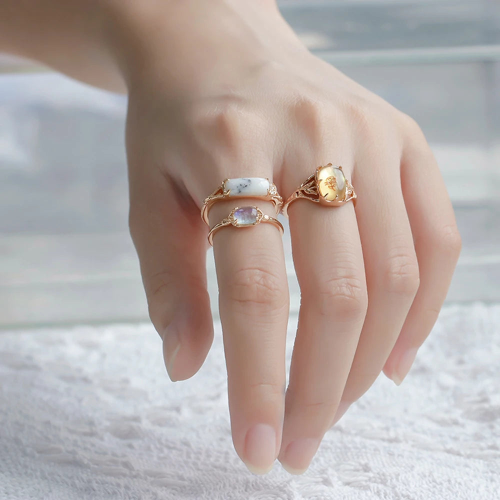 Gemstones Gem Citrine White Shell Romeo Dry Rose Ring