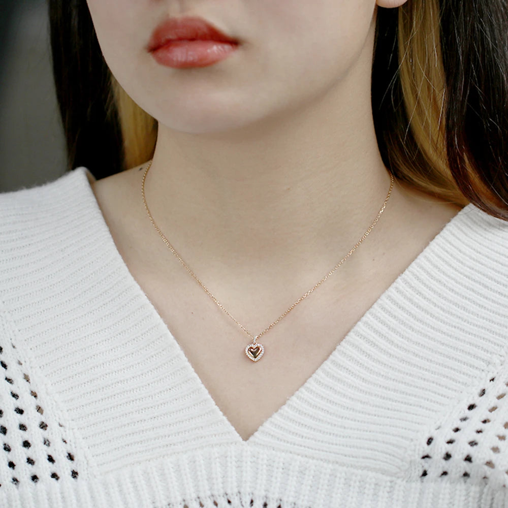 Emotional Factory Jewelry 925 Sterling Silver 14K Gold Plated Zircon Heart Love Necklace