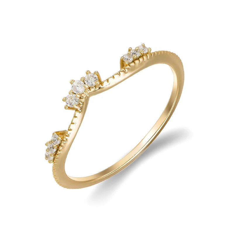 Chic 925 Sterling Silver 14K Gold Plated V-Shaped Ring with CZ Zircon Curve Design Fine Jewelry for Women