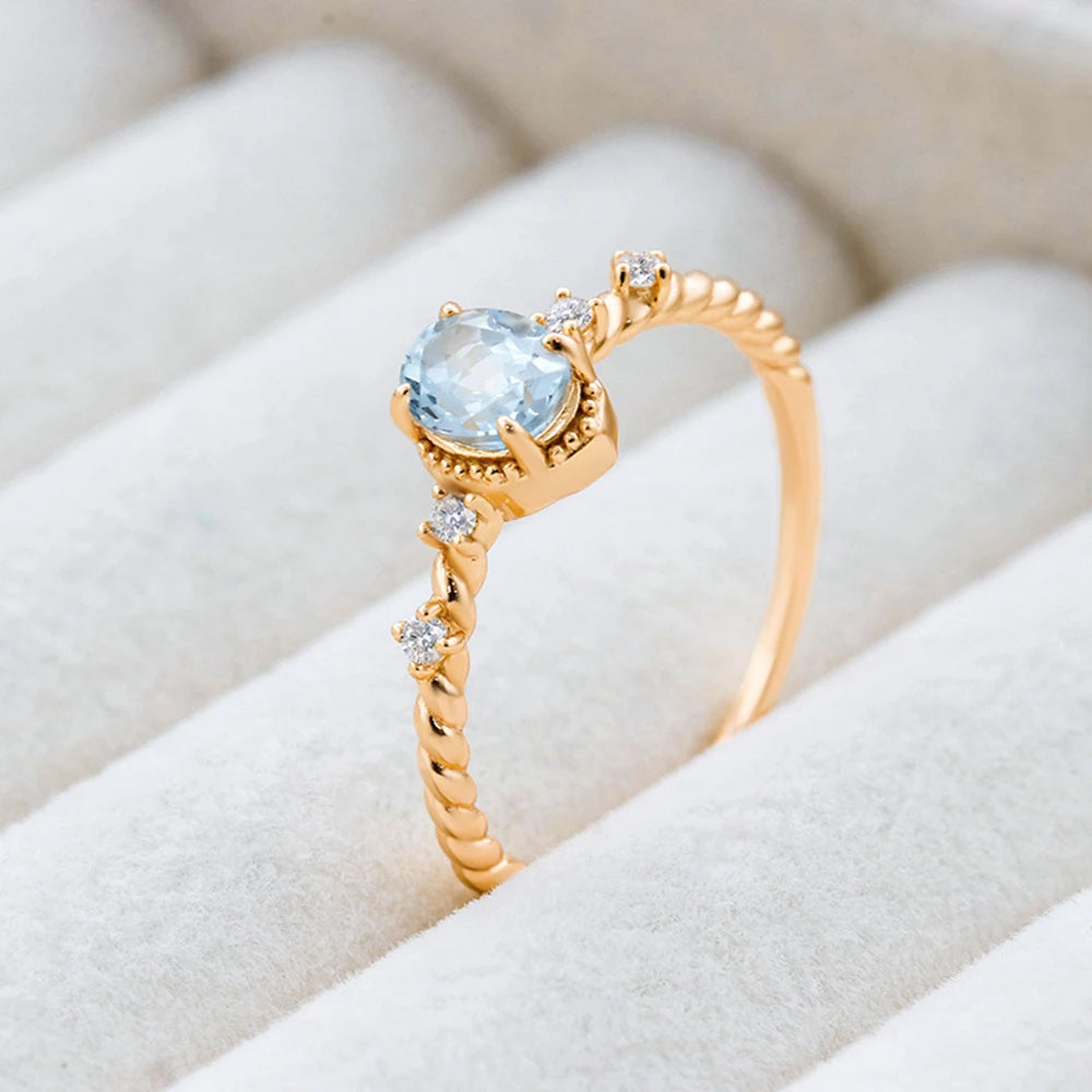Emotional Factory 925 Sterling Silver 14K Gold Plated Natural Stone Gemstone Grain White Zircon Sky Blue Topaz Ring