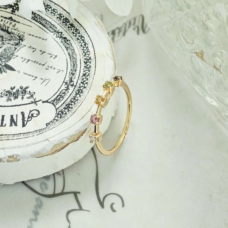 Emotional Factory 925 Sterling Silver 14K Gold Plated Gemstone More Stone Tourmaline Moonstone Citrine Peridot Ring