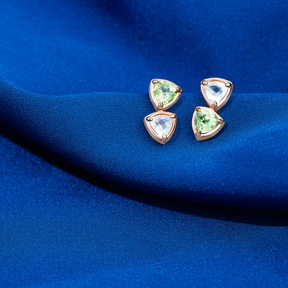 Emotional Factory 925 Sterling Silver 14K Gold Plated Gemstone Series Grape Stone Natural Peridot Simple Geometric Stud Earrings