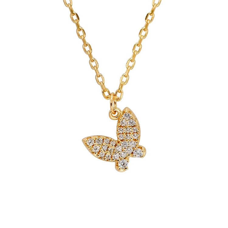Emotional Factory 925 Sterling Silver 14K Gold Plated Gemstone Minimalist Mini Zircon Butterfly Necklace