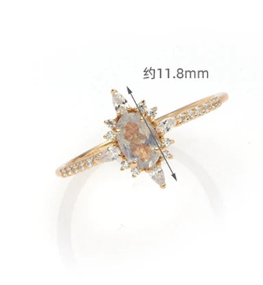 925 Sterling Silver 14K Gold Plated Gemstone Labradorite White Aaa Zircon Moon Star Ring