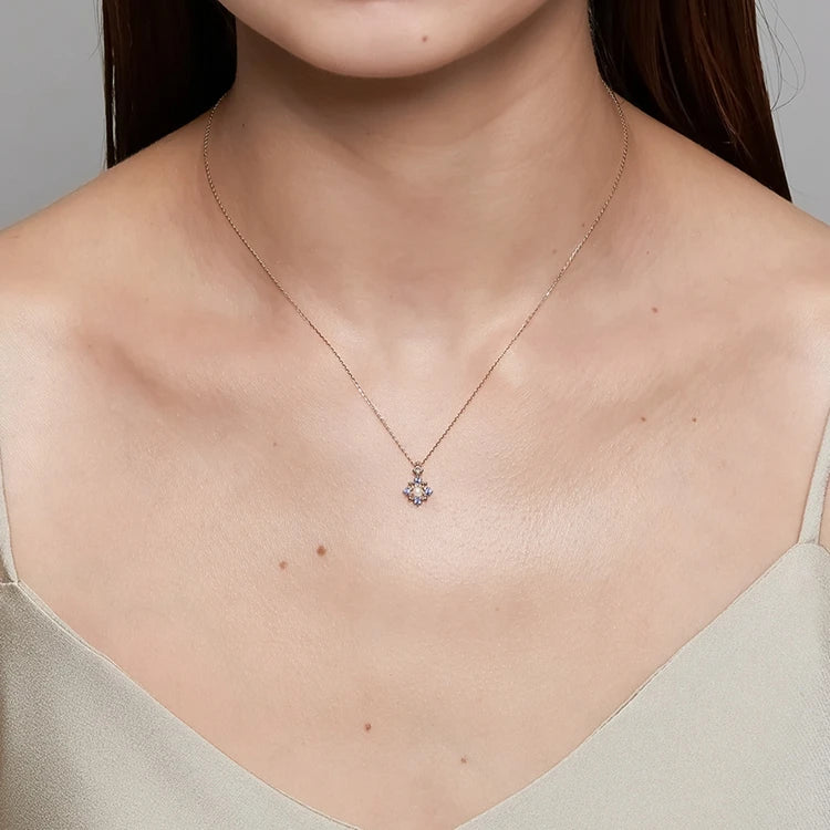 Emotional Factory 925 Sterling Silver 14K Gold Plated Gemstones Flower Rainbow Pearl Tanzanite Stone Necklace