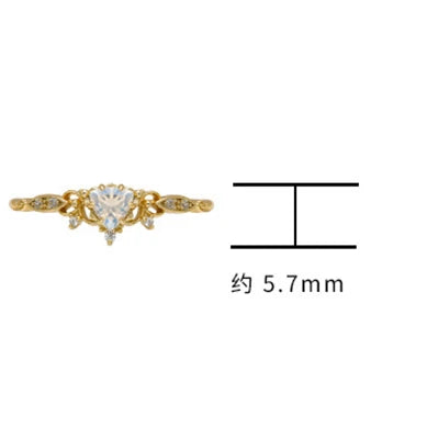 Emotional  925 Sterling Silver 14K Gold Plated Gem Stone Gemstone Hollow Geometric Triangle Retro Cz Zircon Moonstone Ring