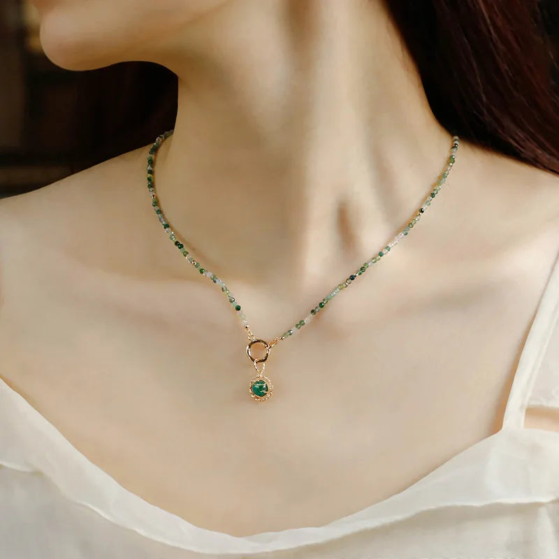 Manufacturer Wholesale Japanese Retro Luxury S925 Silver Plated 14K Gold Agate Beaded Necklace