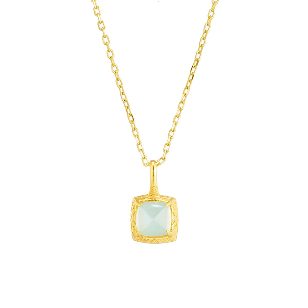 925 Sterling Silver 14K Gold Plated Gem Stone  Geometric Moonstone Sky Blue Topaz Double Stone Combinatorial Pendant Necklace