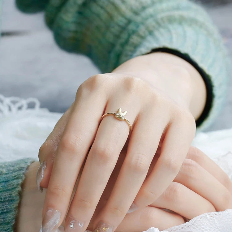 Emotional Factory 925 Sterling Silver 14K Gold Plated Gemstone Zircon Animal Three-Dimensional Cute Wind Rabbit Ring