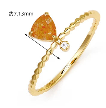 Emotional Factory 925 Sterling Silver 14K Gold Plated Gemstone Series Mosaic Zircon Triangle Natural Sun Stone Ring