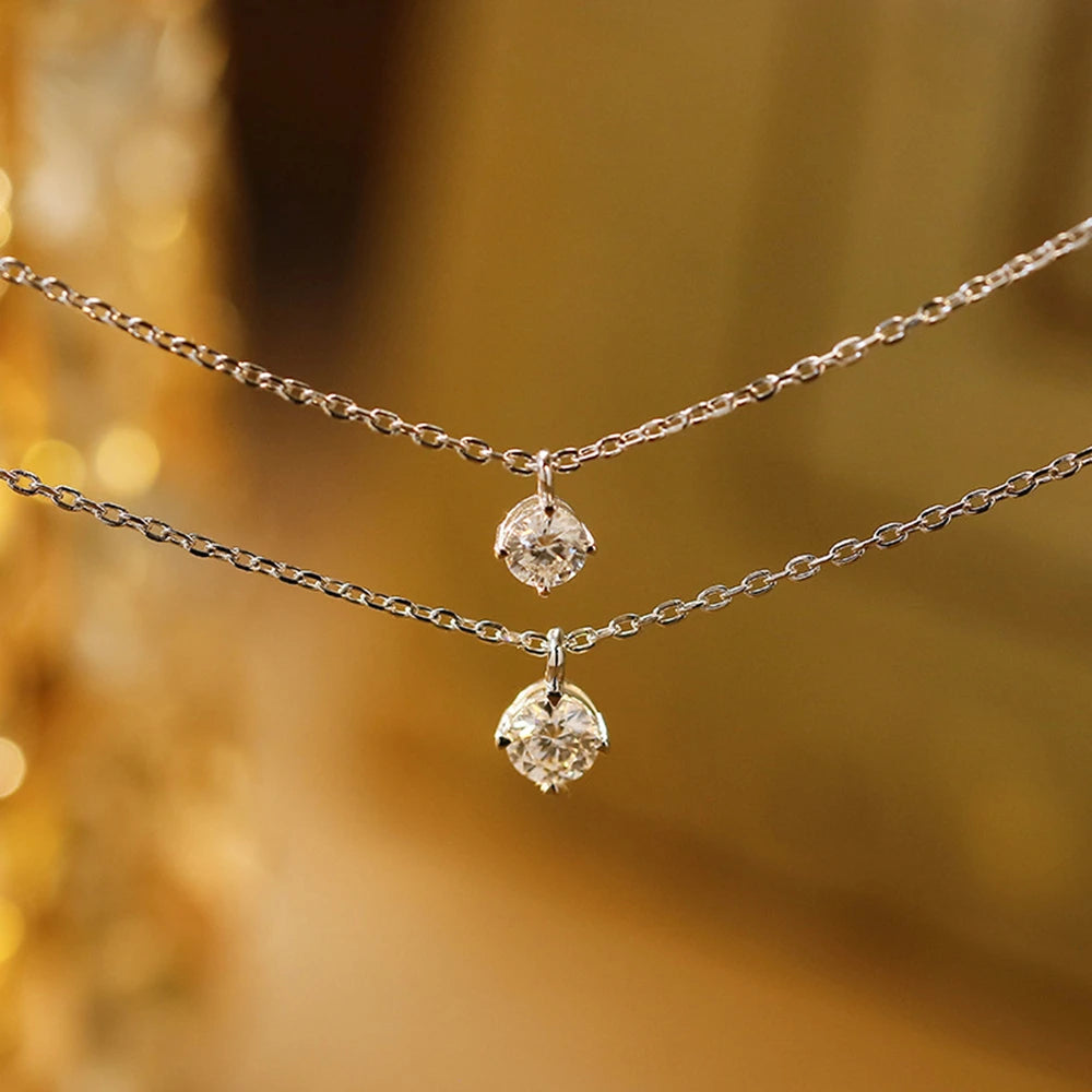 925 Sterling Silver 14K Gold Plated Gemstone Four Leaf Clover Simple Niche Design Single Stone Choker Moissanite Necklace