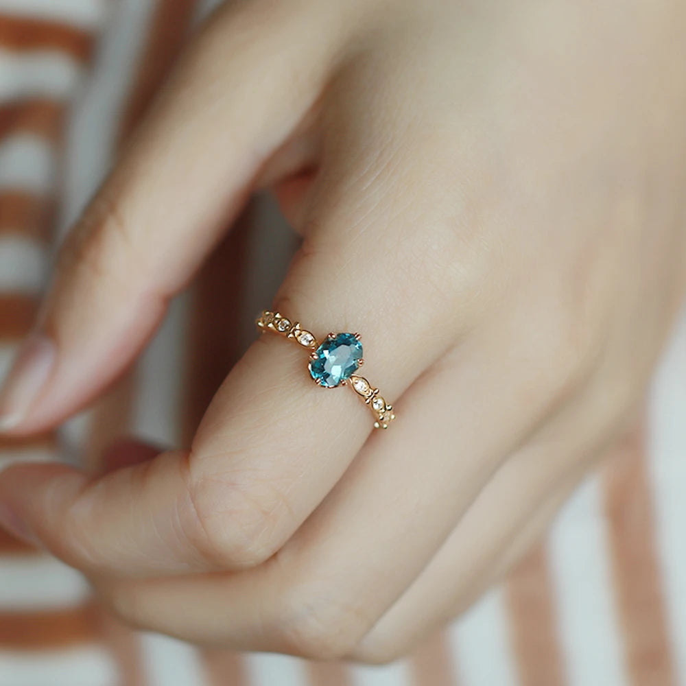 Emotional Anel De Ouro Bijoux Femme Factory 925 Sterling Silver 14K Gold Plated Gemstone Series White Topaz Ring