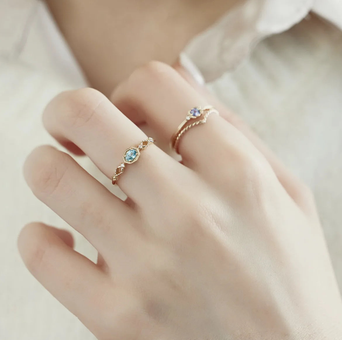 2023Spring New Japanese Style Simple Niche StyleS925Silver Apatite/White Zircon Plated14KRing