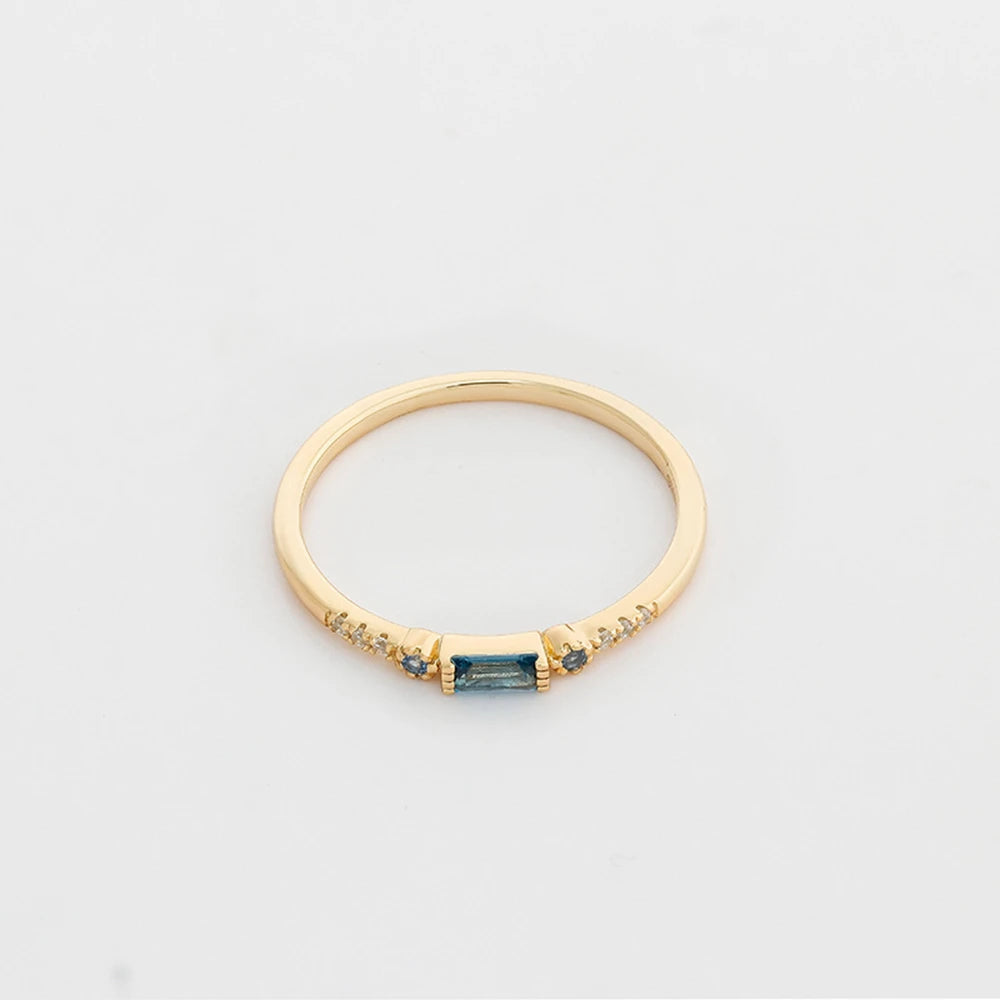 925 Sterling Silver 14K Gold Plated Cz Zircon Natural Baguette London Blue Topaz Coloured Gem Stone Gemstone Ring