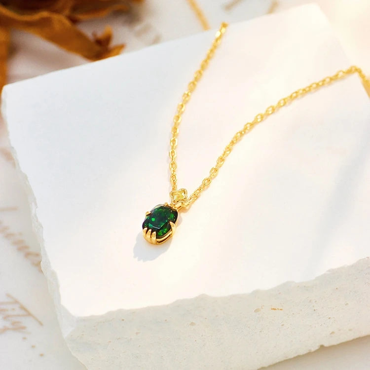 Emotional 925 Sterling Silver 14K Gold Plated Gemstones Natural Vintage Charm Floral Pattern Green Aventurine Peridot Necklace