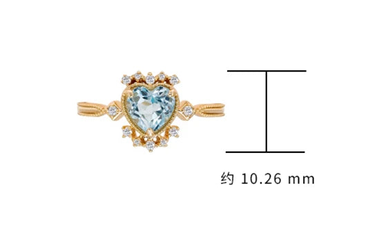 925 Sterling Silver 14K Gold Plated Gemstone Zircon Crown Heart Sjaped Sky Blue Topaz Ring