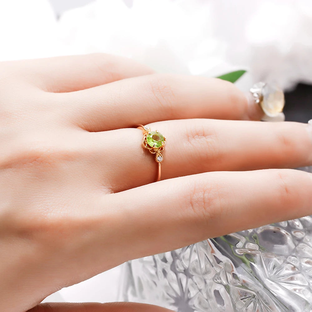 Emotional Factory 925 Sterling Silver 14K Gold Plated Gemstone Retro Cz Zircon Flower Sun Peridot Ring