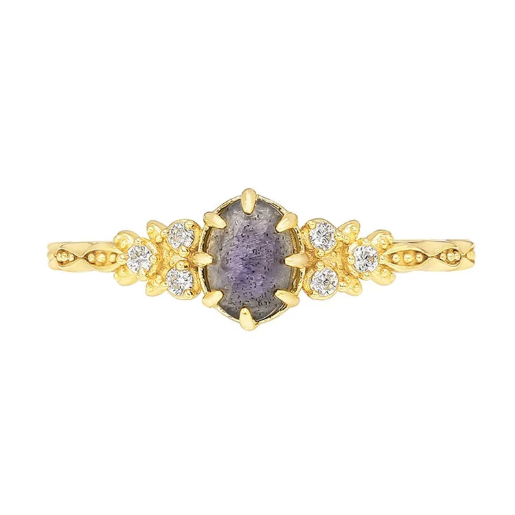 925 Sterling Silver Gold Jewelry Gemstone Wedding Rings Minimalist Opal Lapis Lazuli Quartz Agate Aventurine Ring Schmuck