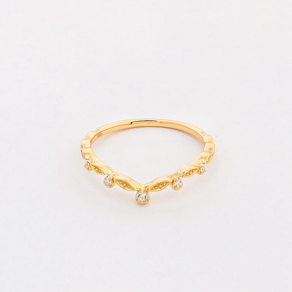 Emotional Factory 925 Sterling Silver 14K Gold Plated Wear Simple Polka Dot Model Drop Cz Zircon Paired V Shaped Ring