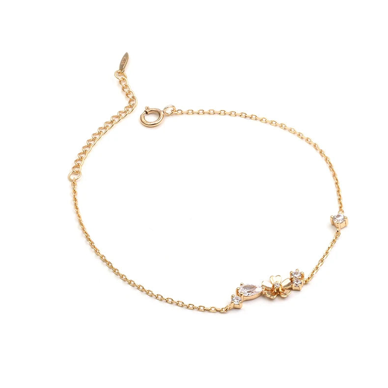 Emotional Pulseras De Plata Jewelry Fine Jewelry Stock 925 Sterling Silver 14K Gold Plated Gemstone Flower Zircon Bracelet