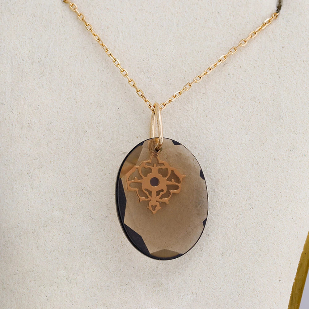 Emotional  925 Sterling Silver 14K Gold Plated Gem Stone Gemstone Geometric Egg Shape Cordierite Lace Quartz Stone Pendant