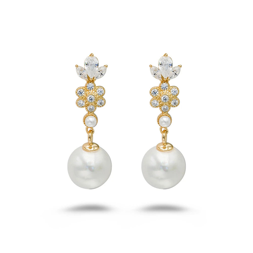Emotional Factory 925 Sterling Silver 14K Gold Plated Gem Stone Gemstone Cz Zircon Flower Pearl Earrings