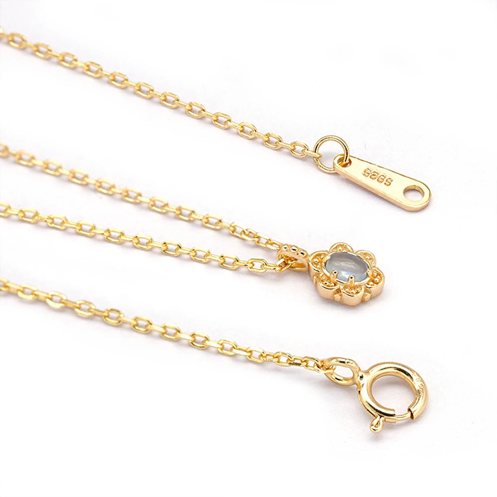 Emotional Factory Jewelry 925 Sterling Silver 14K Gold Plated Gemstone Series Gem Pattern Petal Wrap Aquamarine Necklace