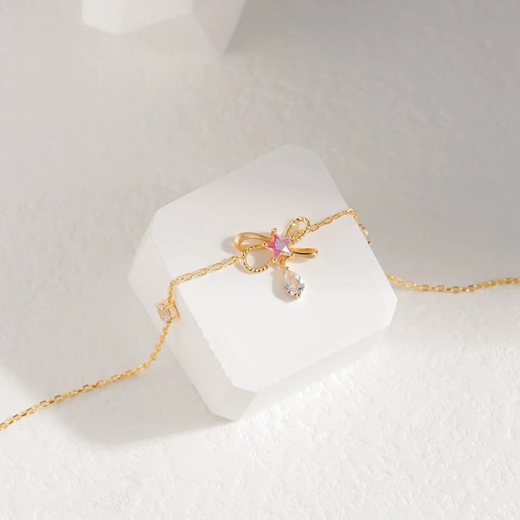 Emotional Pulsera De Pareja Factory 925 Sterling Silver 14K Gold Plated Gemstones Star Knot Bow Zirconia Bracelet