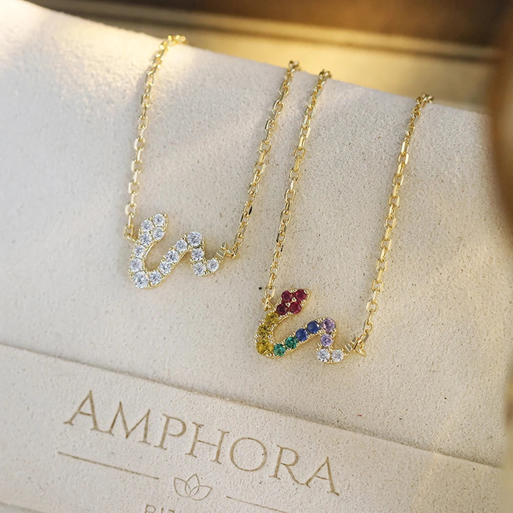 Emotional Pulseras De Plata Factory 925 Sterling Silver 14K Gold Plated Gemstone Rainbow Stone Small Cute Snake Zircon  Bracelet