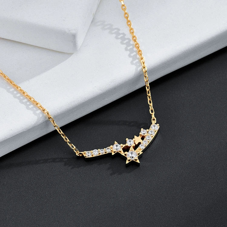 Emotional Factory 925 Sterling Silver 14K Gold Plated Zircon Shooting Star Double Meteor Necklace