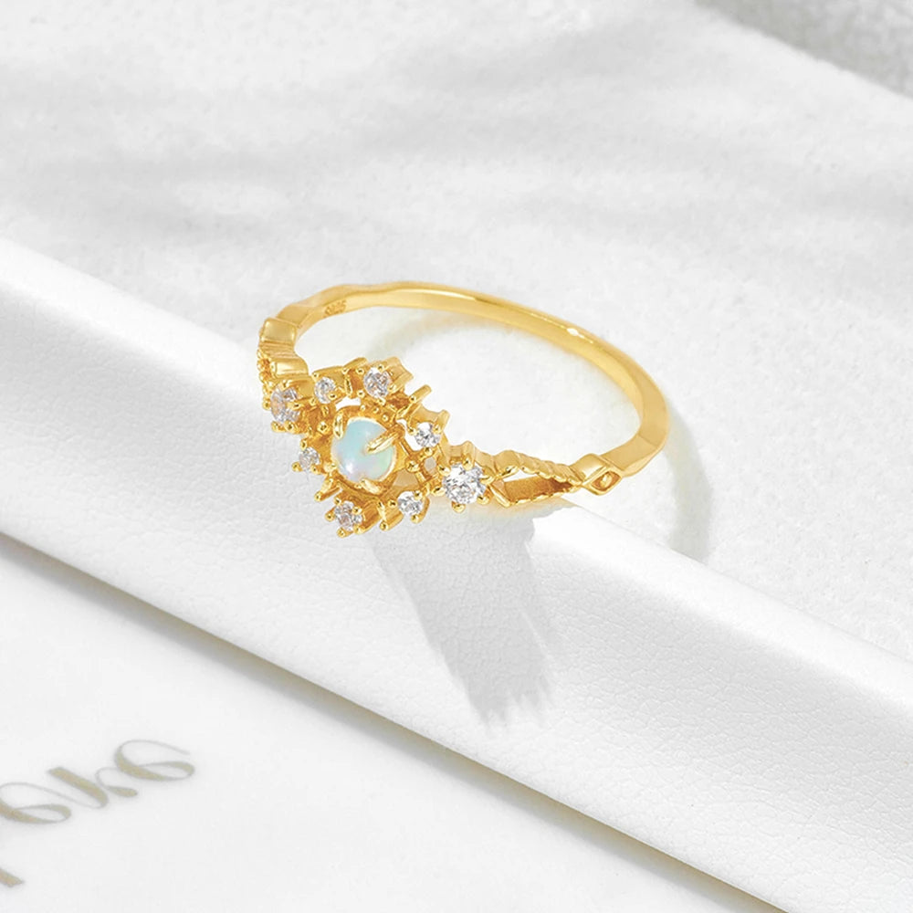 Gemstones Gem Flower Bright Starry Sky Opal Ring