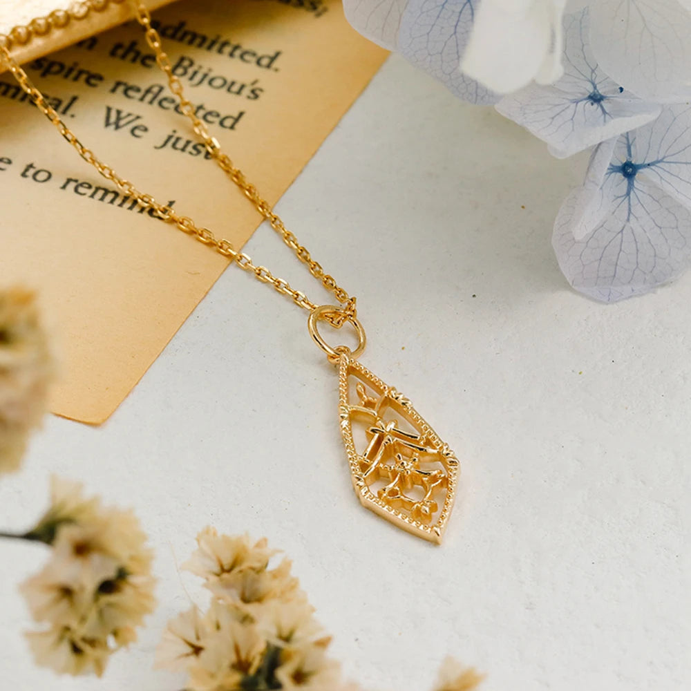 Emotional Factory 925 Sterling Silver 14K Gold Plated Gem Stone Gemstone Lace Hollow Rhombus Window Flower Pendant